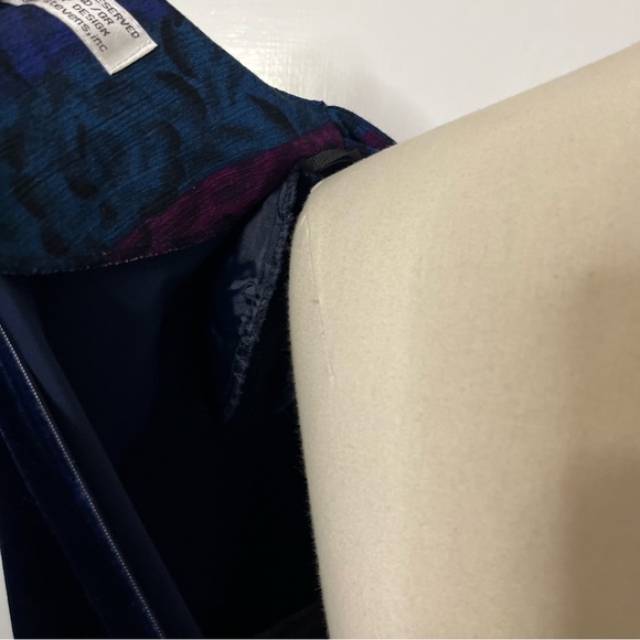 Vintage 80s90s Karin Stevens Blue Velvet Jewel Tone Rayon Maxi Dress - Picture 7 of 8